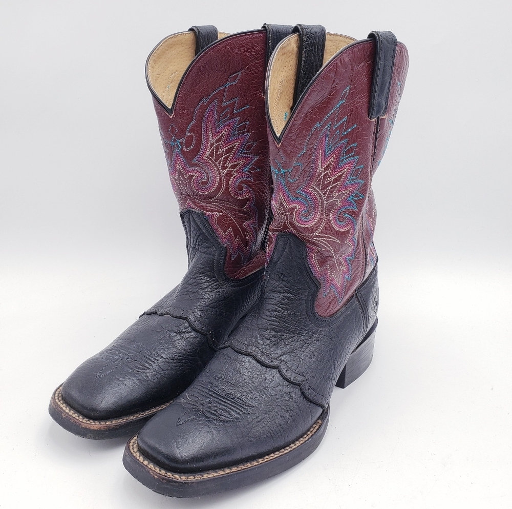 Double H 11" Roper Cowboy Boots Wide Square Toe Black Purple Men's‎ Size 9 M